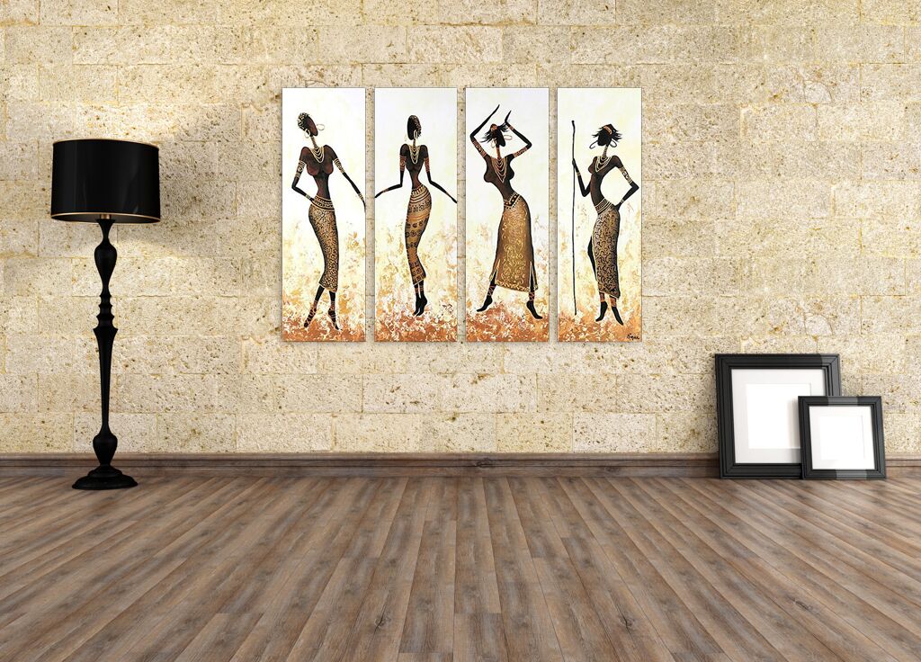Модульная картина 815 "Африканские женщины танцуют в золоте" фото 3
