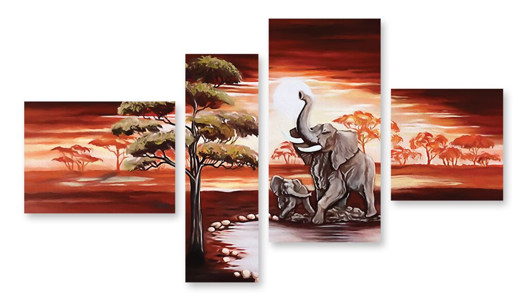 Модульная картина 383 "Слоны на закате" фото 1
