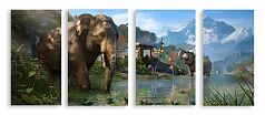 Модульная картина 3059 "Слоны на водопое"