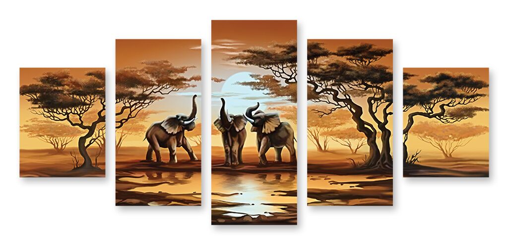 Модульная картина 337 "Слоны на водопое" фото 1
