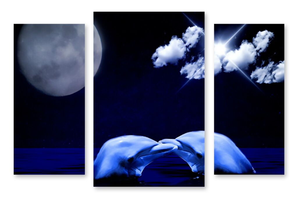 Модульная картина 1402 "Дельфины под луной" фото 1