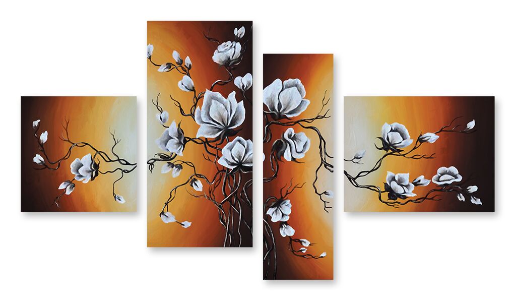Модульная картина 769 "Белые цветы на коричневом фоне"  фото 1