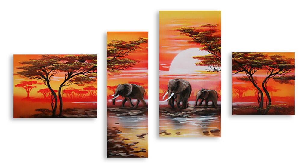 Модульная картина 2894 "Слоны на водопое" фото 1