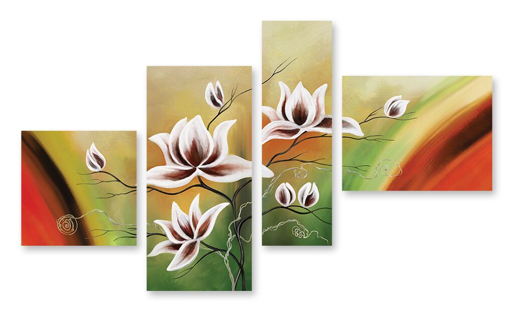 Модульная картина 781 "Белые весенние цветы с оттенками коричневого" фото 1