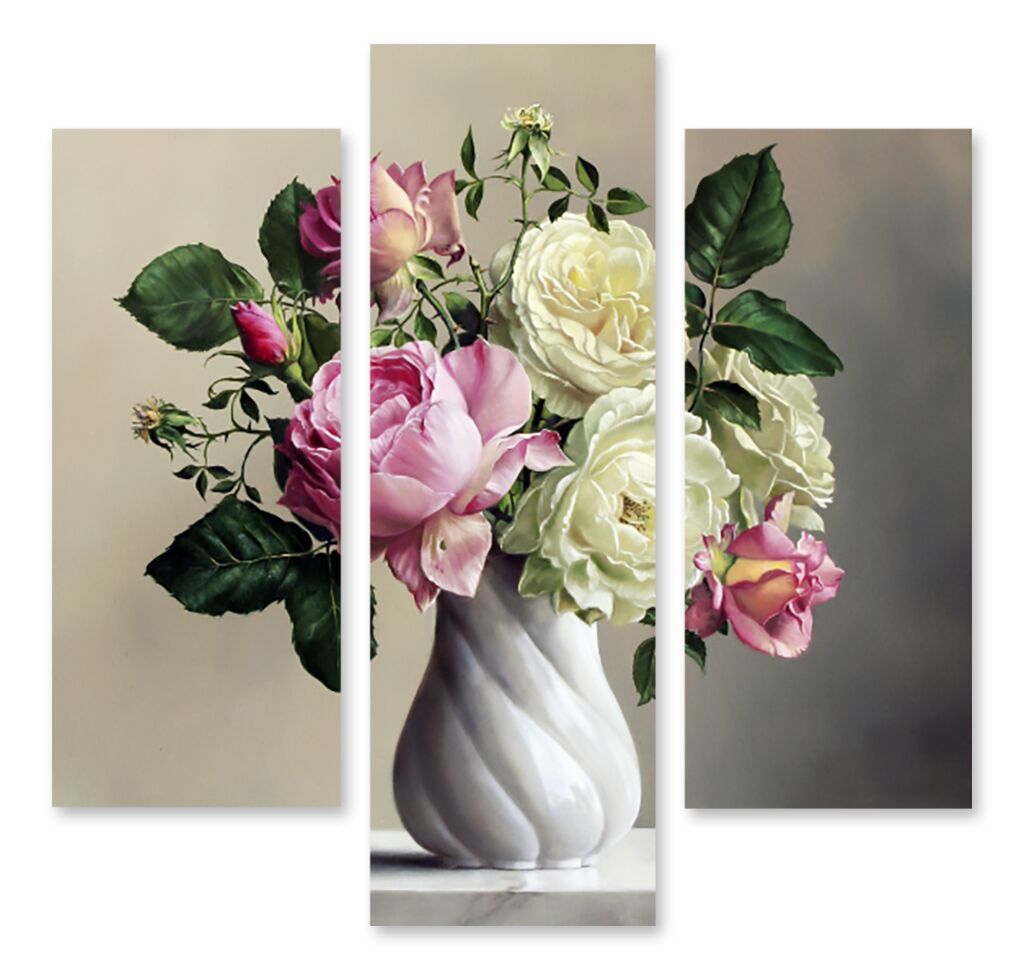 Модульная картина 1140 "Пионы с розами" фото 1