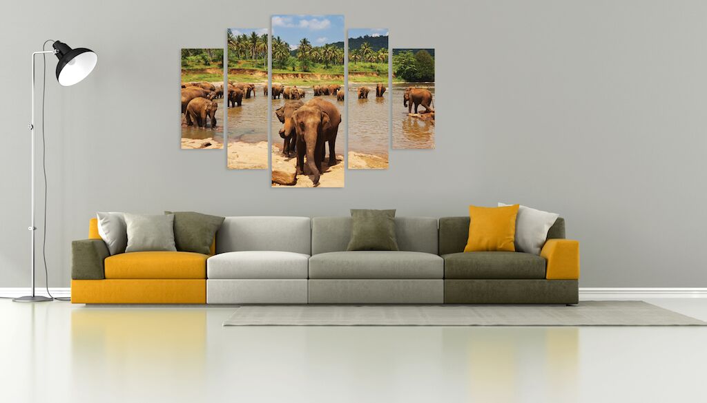 Модульная картина 218 "Слоны на водопаде" фото 2
