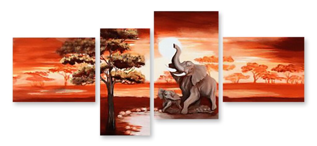 Модульная картина 1369 "Слоны на закате" фото 1