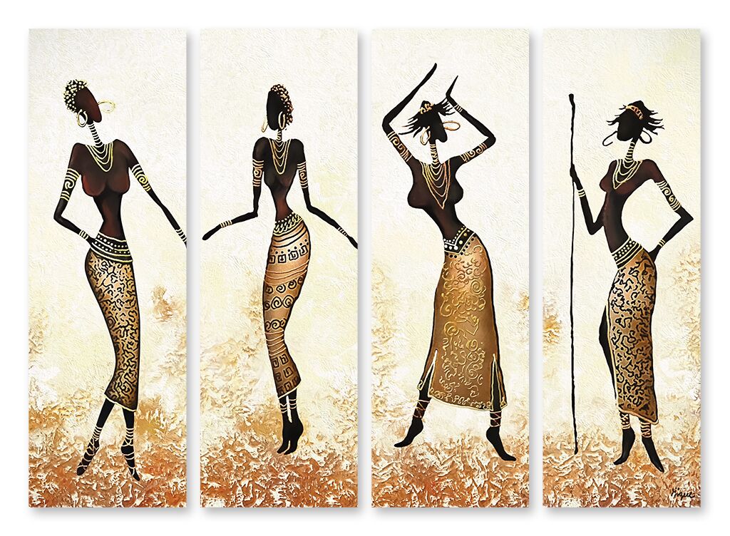 Модульная картина 815 "Африканские женщины танцуют в золоте" фото 1