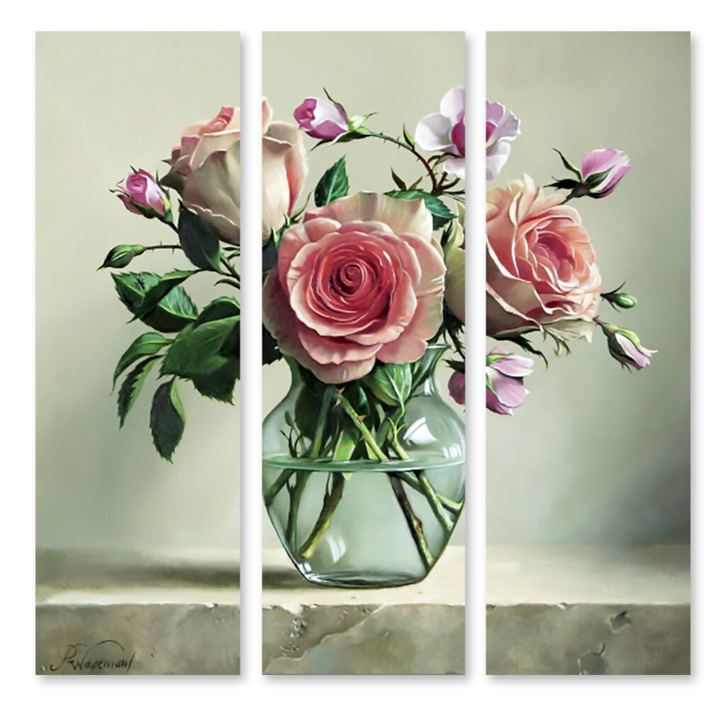Модульная картина 1141 "Пышные розы в стеклянной вазе" фото 1