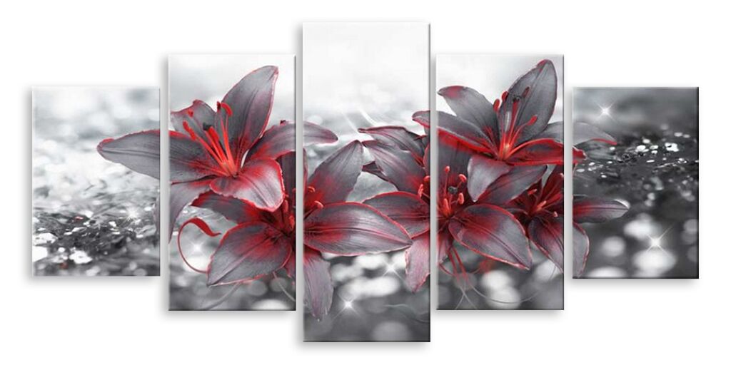 Модульная картина 5989 "Серо-красные лилии" фото 1
