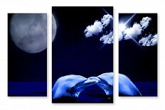 Модульная картина 1402 "Дельфины под луной"