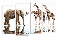 Модульная картина 2507 "Слон и жирафы"
