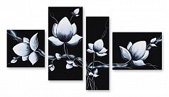 Модульная картина 529 "Чёрно-белые цветы"