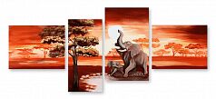 Модульная картина 1369 "Слоны на закате"