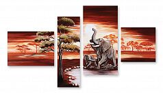 Модульная картина 383 "Слоны на закате"