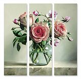 Модульная картина 1141 "Пышные розы в стеклянной вазе"