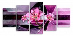 Модульная картина 4450 "Розовая лилия в фиолетовой абстракции"