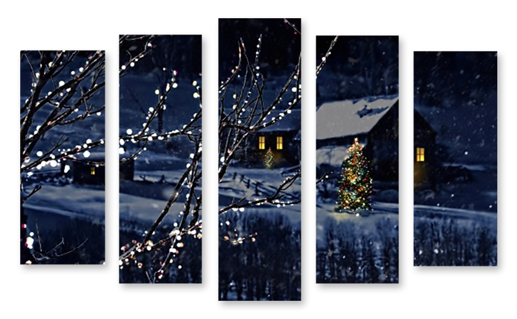Модульная картина 2041 Новый год в деревне – фото в интерьере | Купить,  цена 9 220 руб.