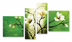 Модульная картина 467 "Белые цветы на зелёном"