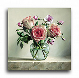 Постер 1141 "Пышные розы в стеклянной вазе"