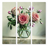 Модульная картина 1141 "Пышные розы в стеклянной вазе"