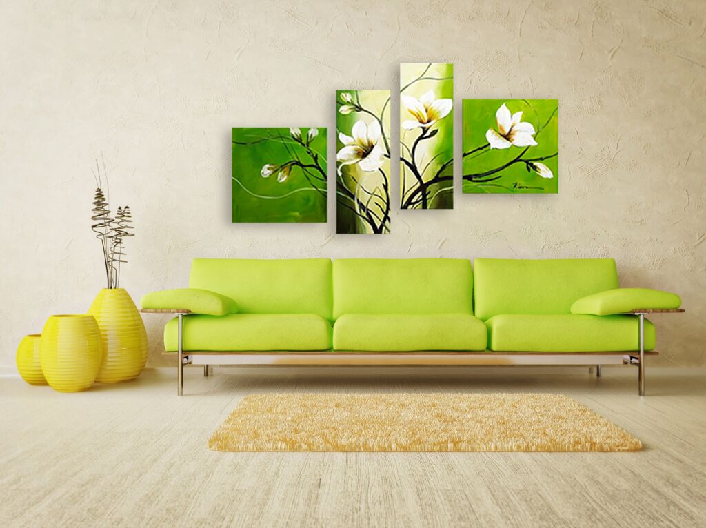 Модульная картина 467 "Белые цветы на зелёном" фото 2
