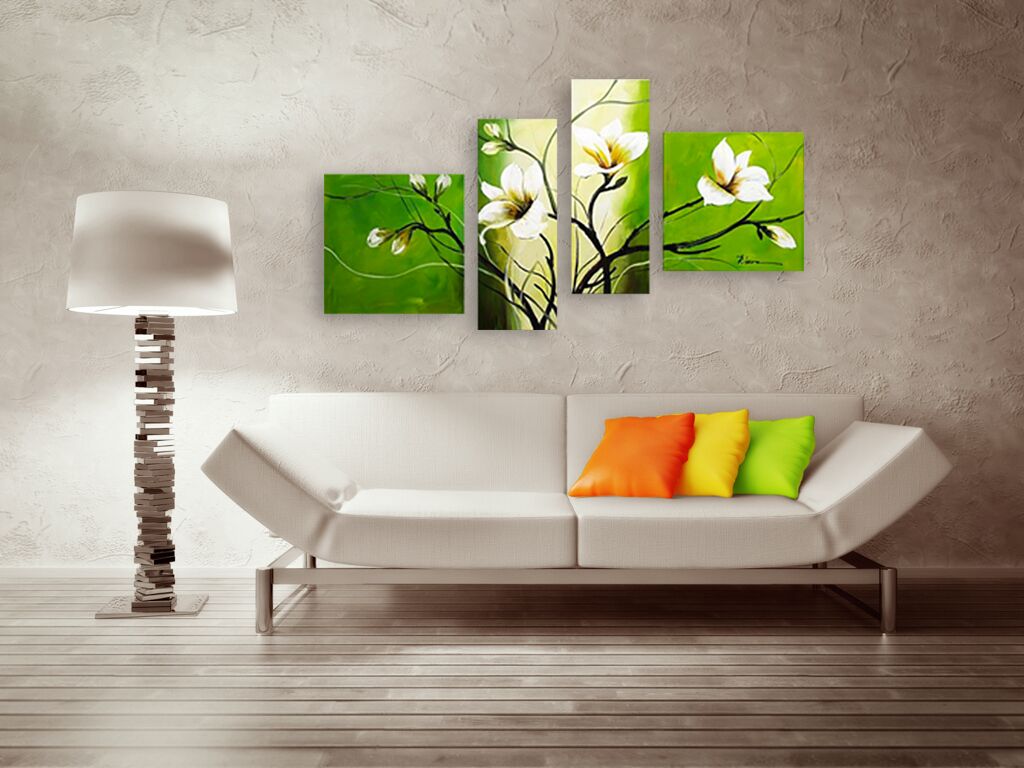 Модульная картина 467 "Белые цветы на зелёном" фото 4
