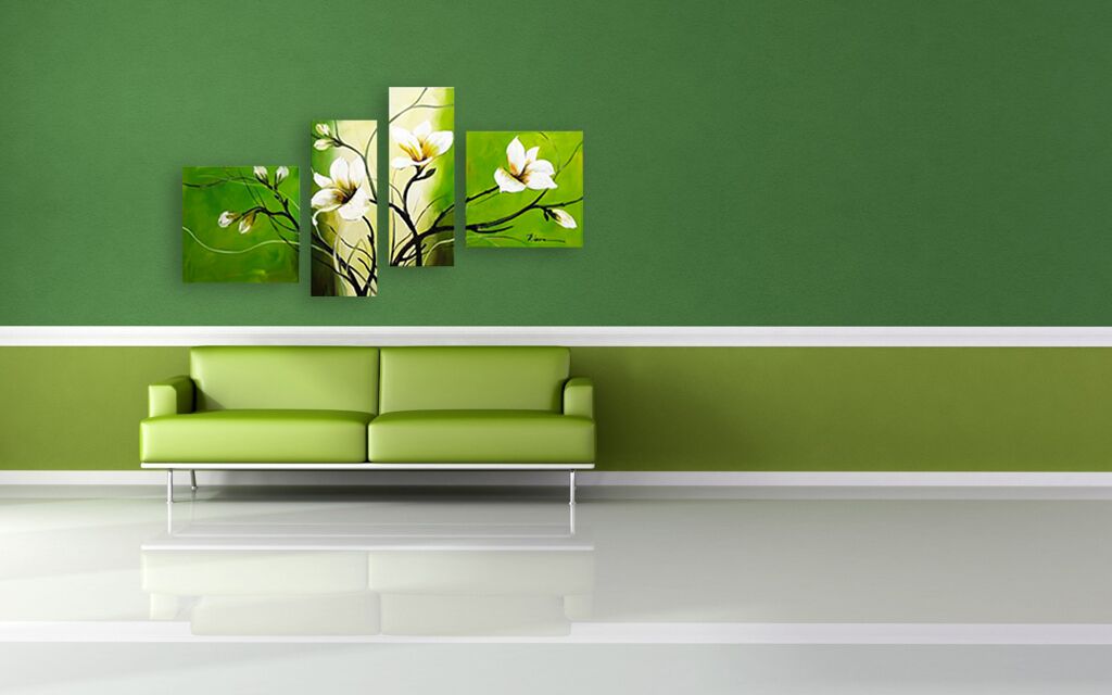 Модульная картина 467 "Белые цветы на зелёном" фото 3