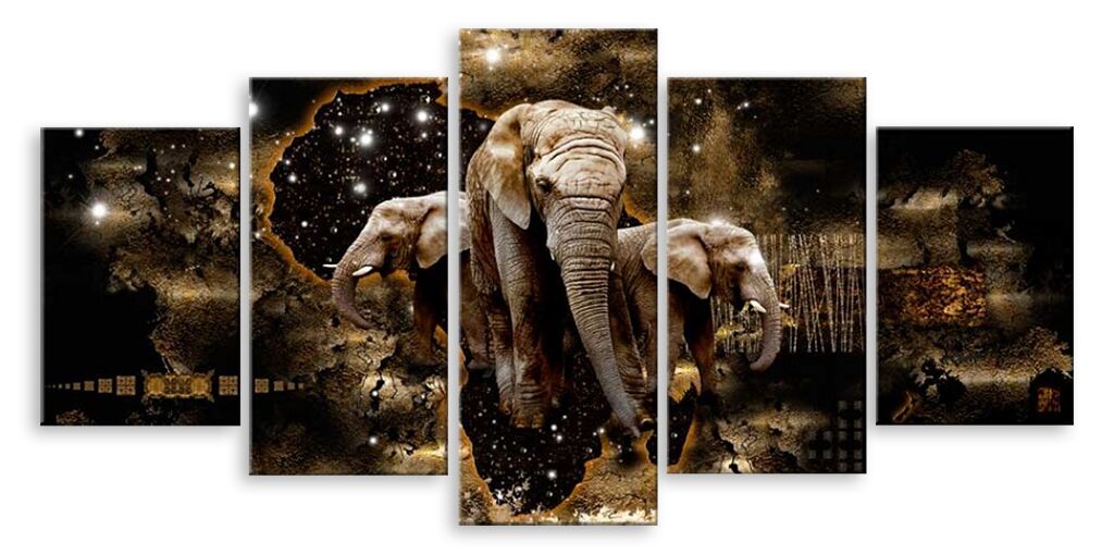 Модульная картина 4956 "Слоны под звёздным небом" фото 1