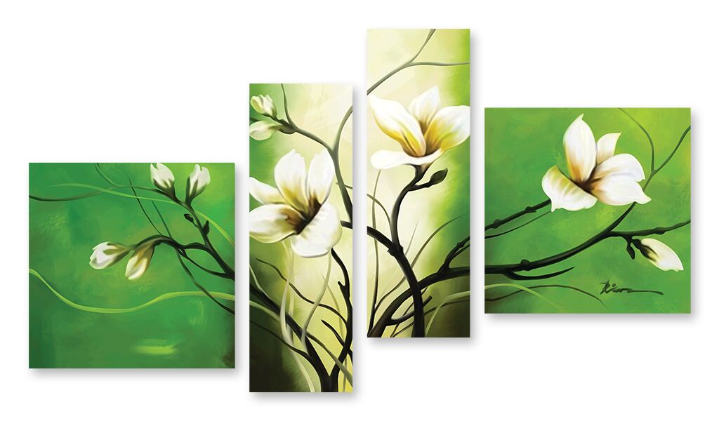 Модульная картина 467 "Белые цветы на зелёном" фото 1