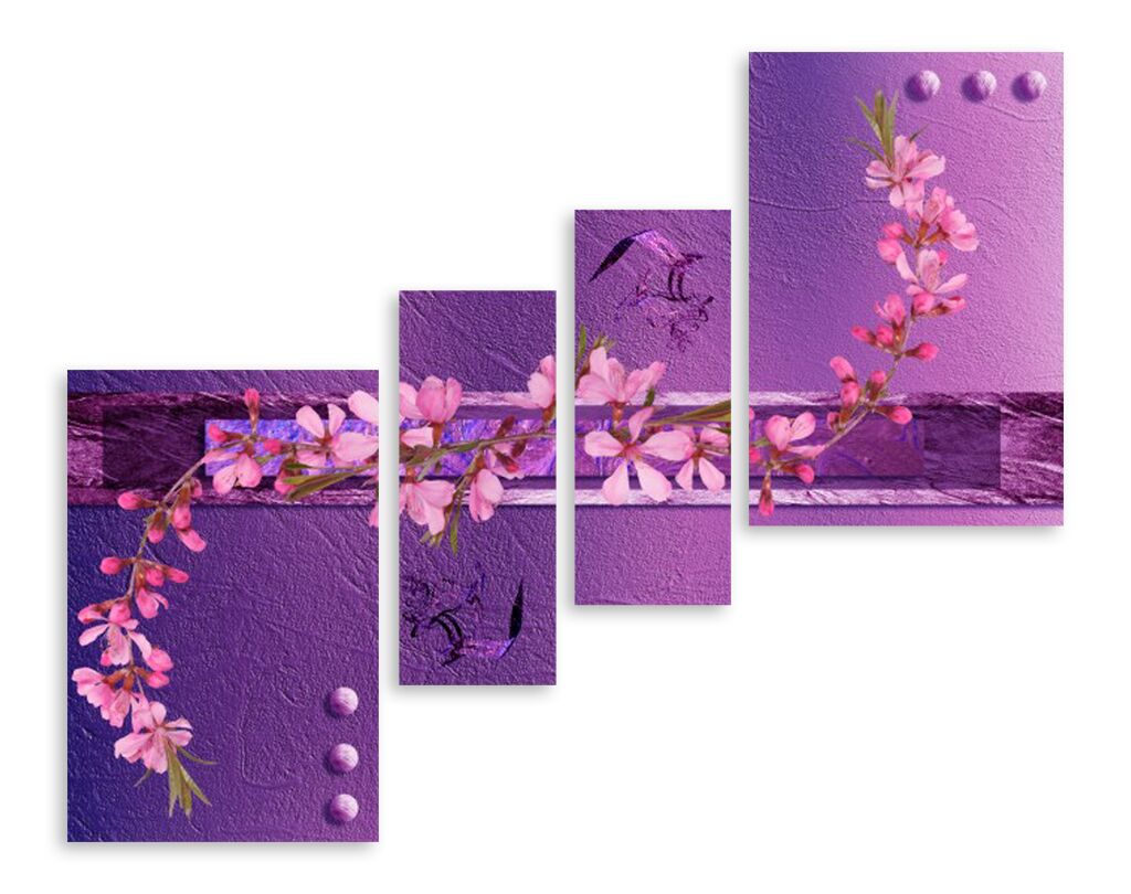Модульная картина 5080 "Розовая веточка на фиолетовом фоне" фото 1