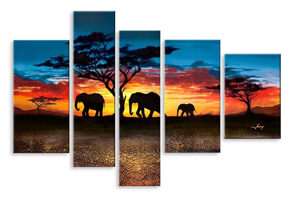 Модульная картина 4396 "Ночное путешествие слонов" фото 1