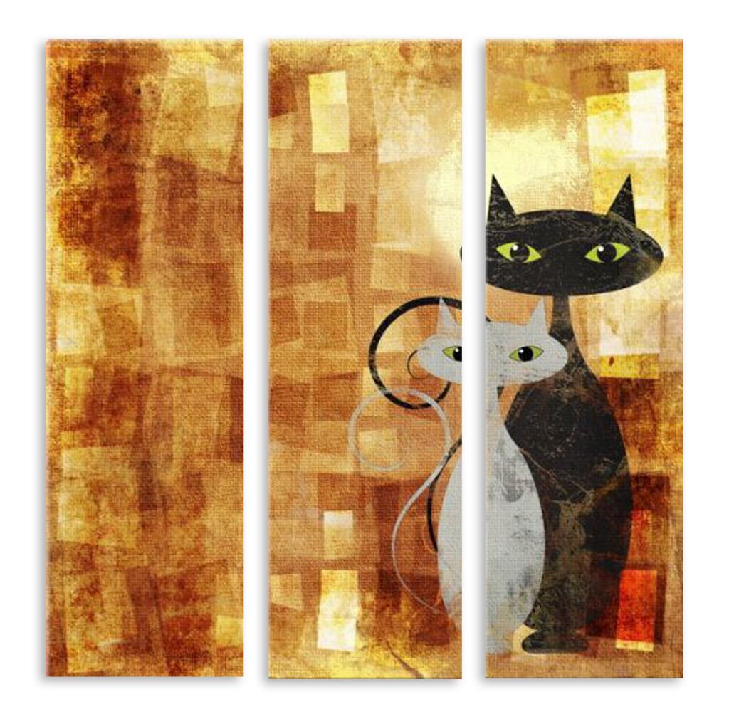 Модульная картина 5824 "Чёрный кот и белая кошка" фото 1