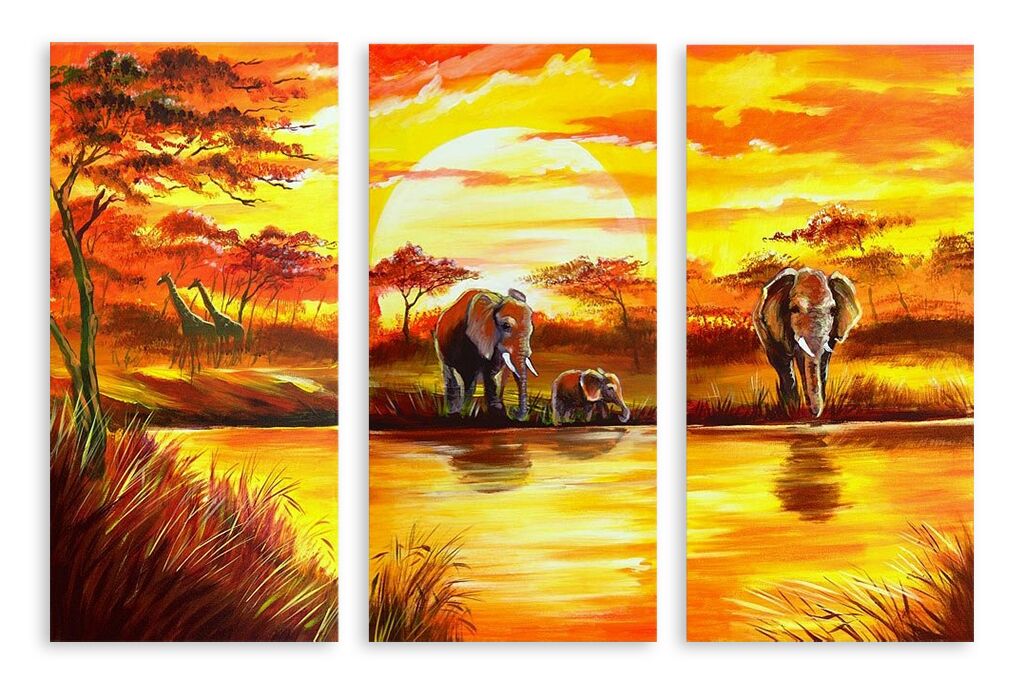 Модульная картина 3336 "Слоны на водопое" фото 1