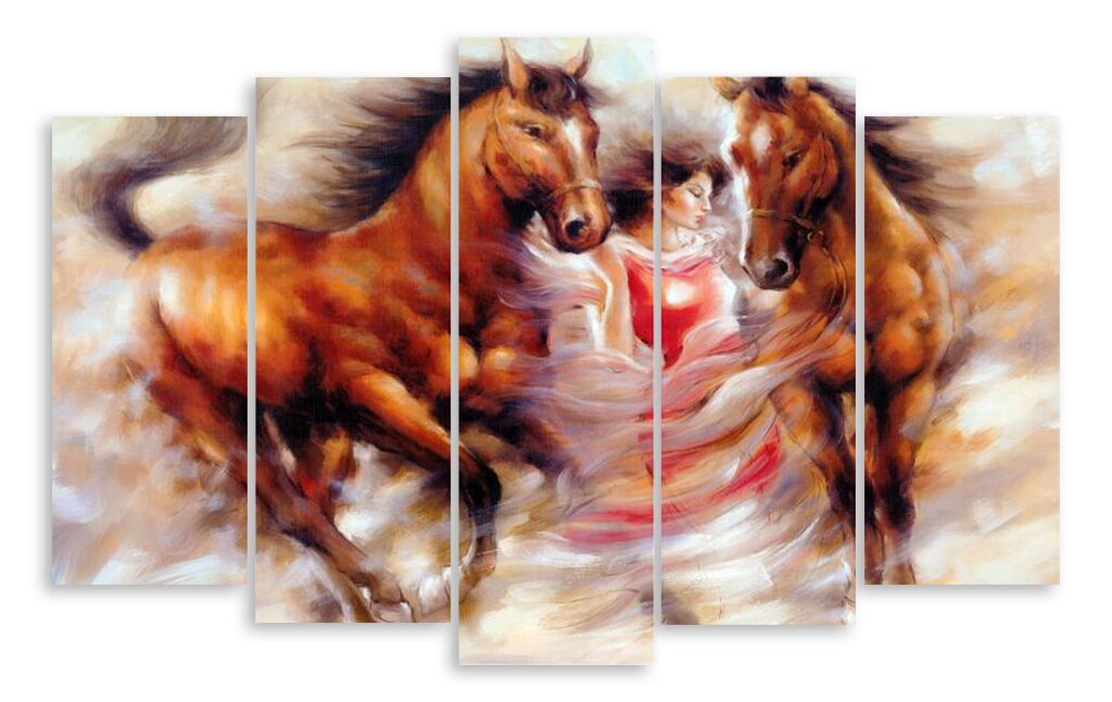 Модульная картина 5692 "Девушка с лошадьми" фото 1