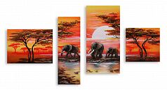Модульная картина 2894 "Слоны на водопое"